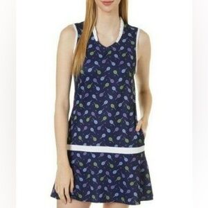 Lillie Green “NEW” Blue Green Preppy Racquet Graphics Tennis Mini Dress Size PS